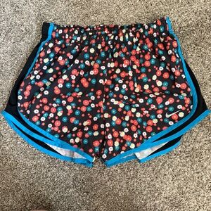 Nike Black and Blue floral Athletic Shorts Performance Design size Medium
